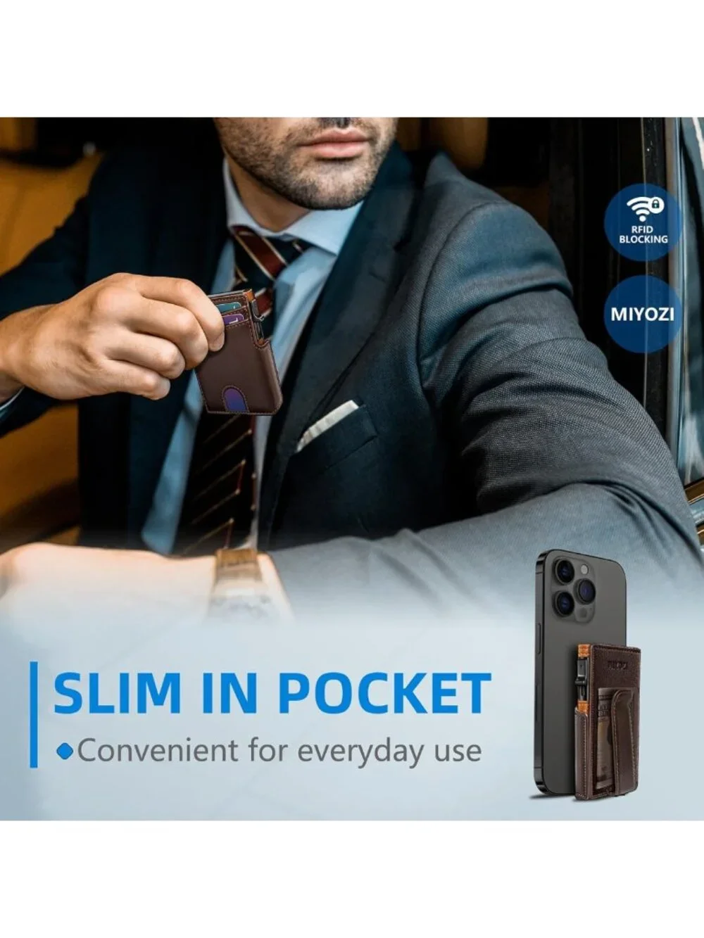 Slim Magnetic Wallet for Men, RFID Blocking Card Holder, Leather Money Clip & ID